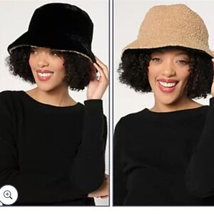 Sprigs Affordable Luxury Reversible Adjustable Bucket Hat Black And Carmel NWT